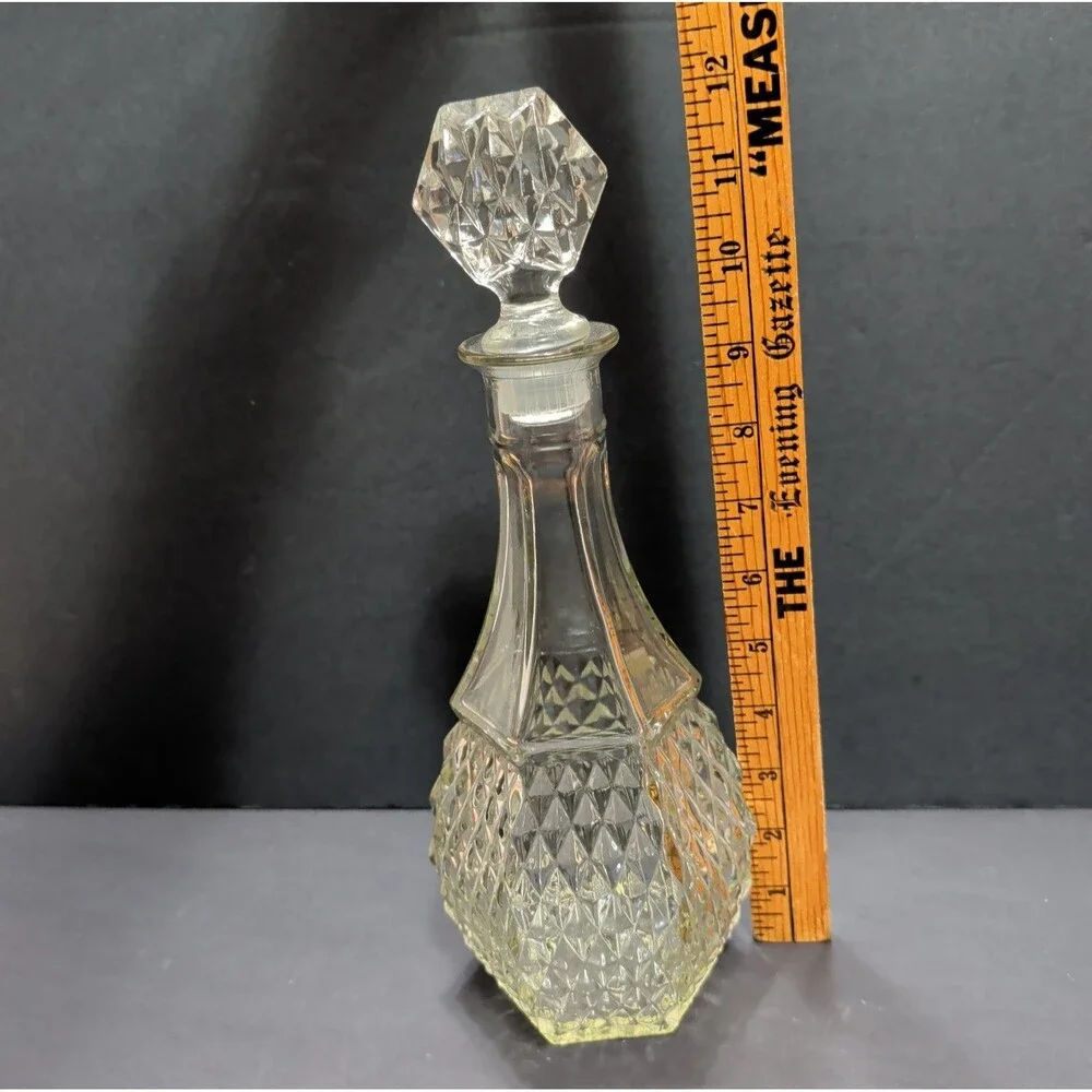 MCM Vintage Diamond Cut Glass Decanter Bottle Retro Barware Wine Cruet